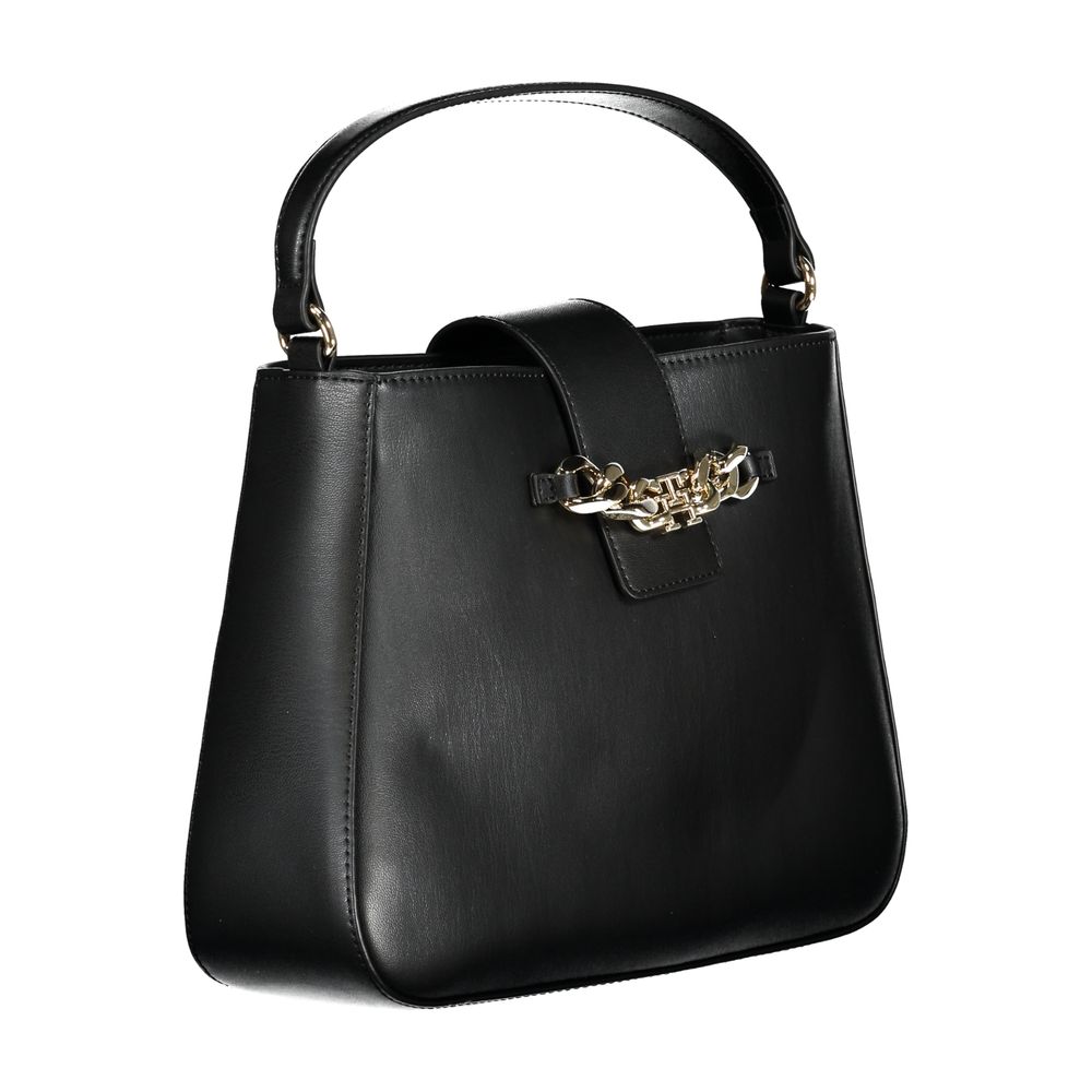 Sac à main en polyuréthane noir pour femmes de Tommy Hilfiger, avec design élégant et détails modernes.