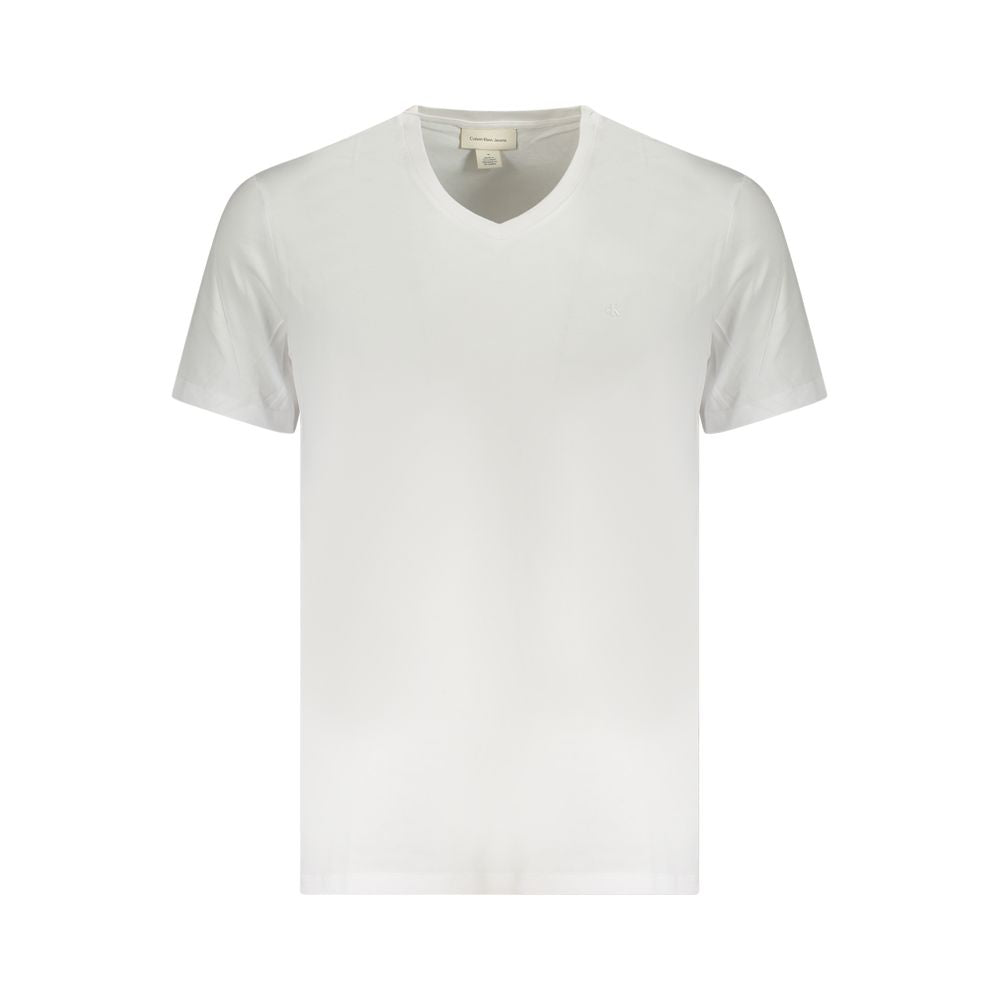 T-shirt blanc en coton pour homme de la marque Calvin Klein, vue de face sur un fond neutre.