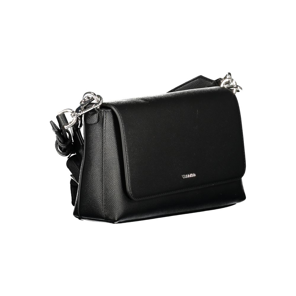 Sac à main pour femmes Calvin Klein en polyuréthane noir, avec poignée élégante et design moderne.