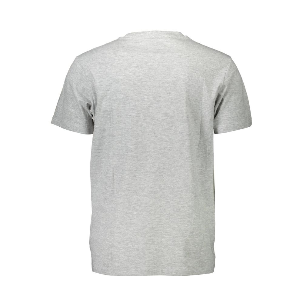 T-shirt gris en coton pour homme de la marque Guess Jeans, coupe classique, porté sur un mannequin.