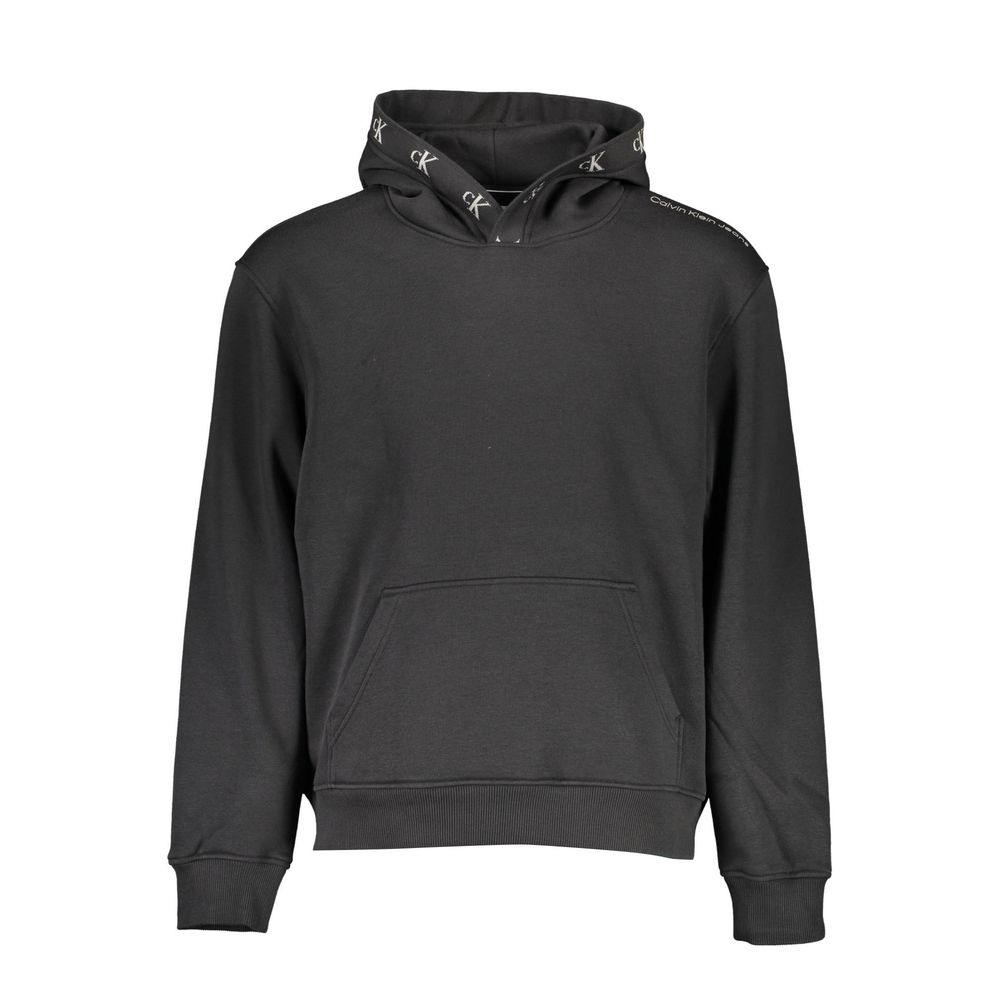 Sweat-shirt à capuche en coton noir pour homme de la marque Calvin Klein, vue de face.