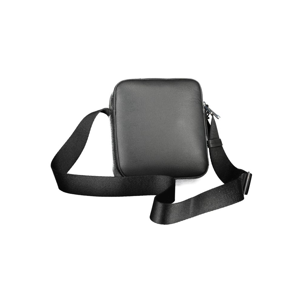 Sac à bandoulière pour homme en polyester noir de Calvin Klein, avec compartiments et logo visible.