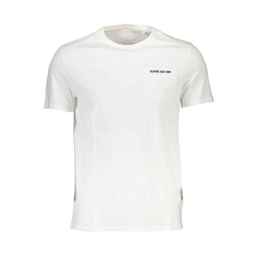 T-shirt blanc en coton pour homme de la marque Guess Jeans, coupe classique et logo brodé sur la poitrine.