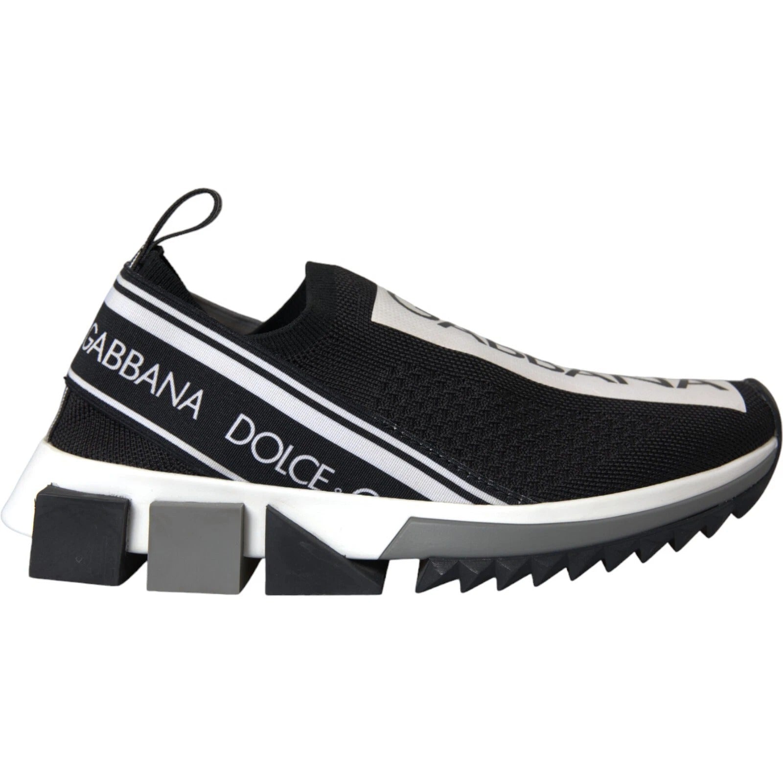 Chaussures Dolce & Gabbana Sorrento en noir et blanc, baskets slip-on élégantes en cuir avec design moderne.