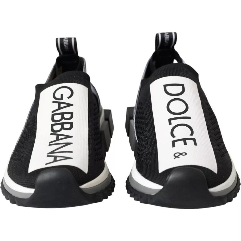 Chaussures sneakers Dolce & Gabbana Sorrento noires et blanches, slip-on, vue de face.
