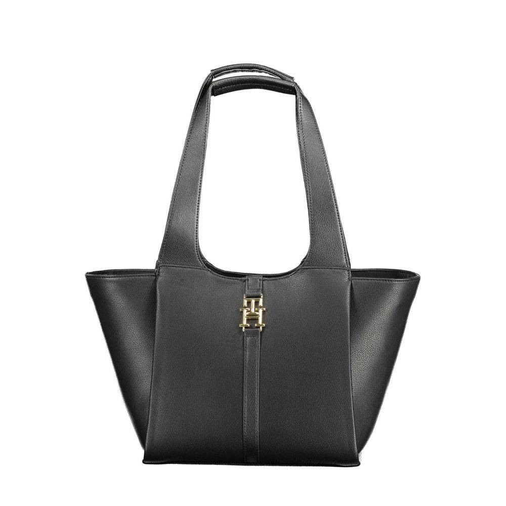 Sac à main pour femmes Tommy Hilfiger en polyuréthane noir, élégant et pratique, avec détails modernes et design tendance.