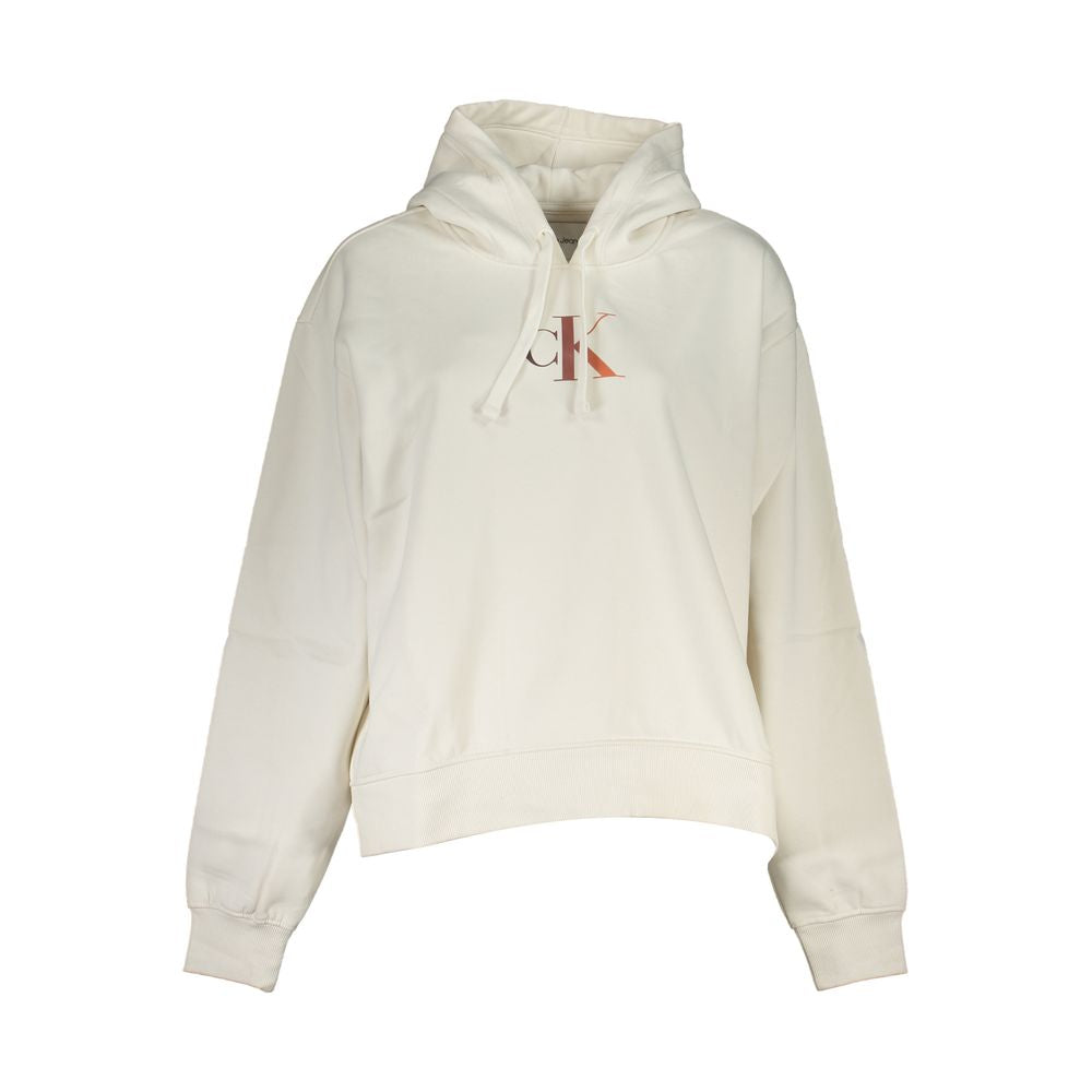 Sweatshirt blanche en coton pour femmes de la marque Calvin Klein, douce et confortable, portée sur un mannequin.