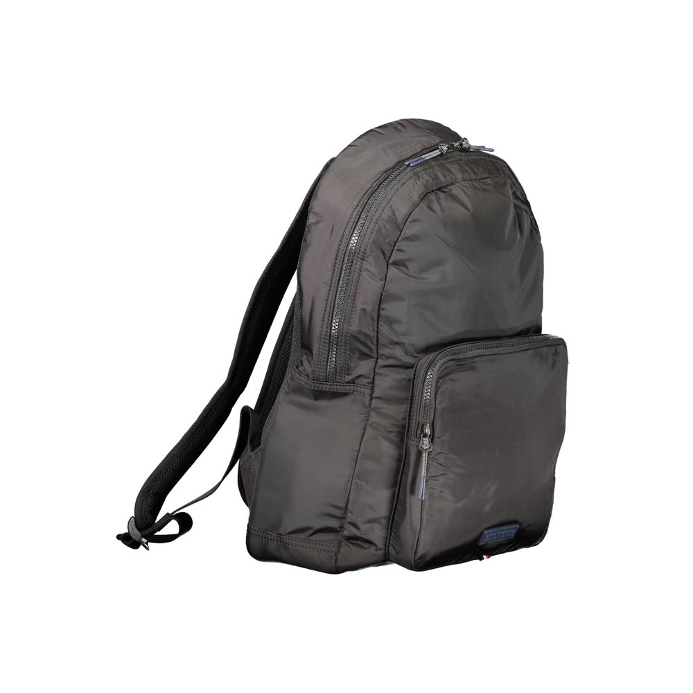 Sac à dos pour homme Tommy Hilfiger en polyuréthane noir, avec poche extérieure et bretelles ajustables.