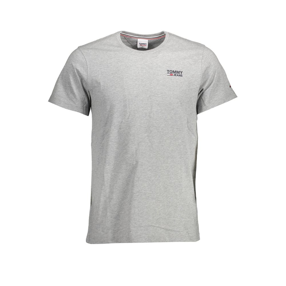 T-shirt pour homme Tommy Hilfiger en coton biologique gris, coupe classique et logo Tommy à l'avant.
