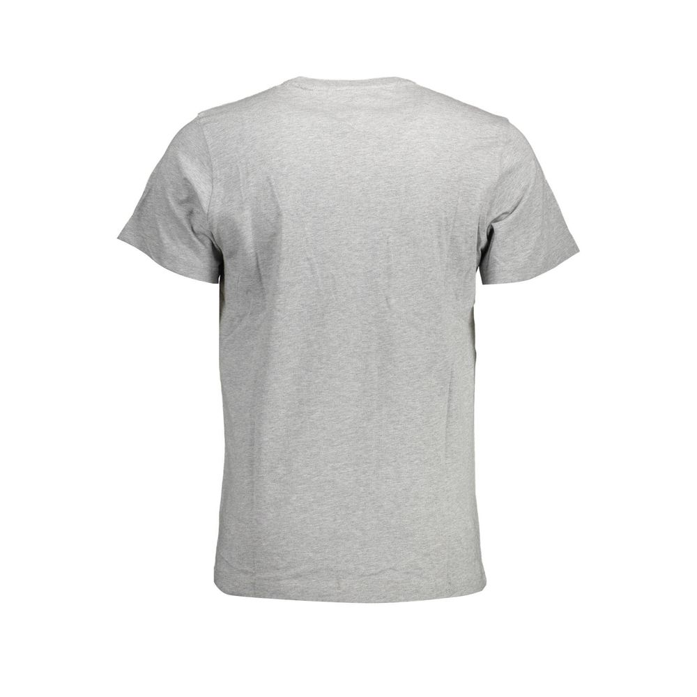 T-shirt pour homme Tommy Hilfiger en coton biologique gris, coupe classique, porté sur un mannequin.