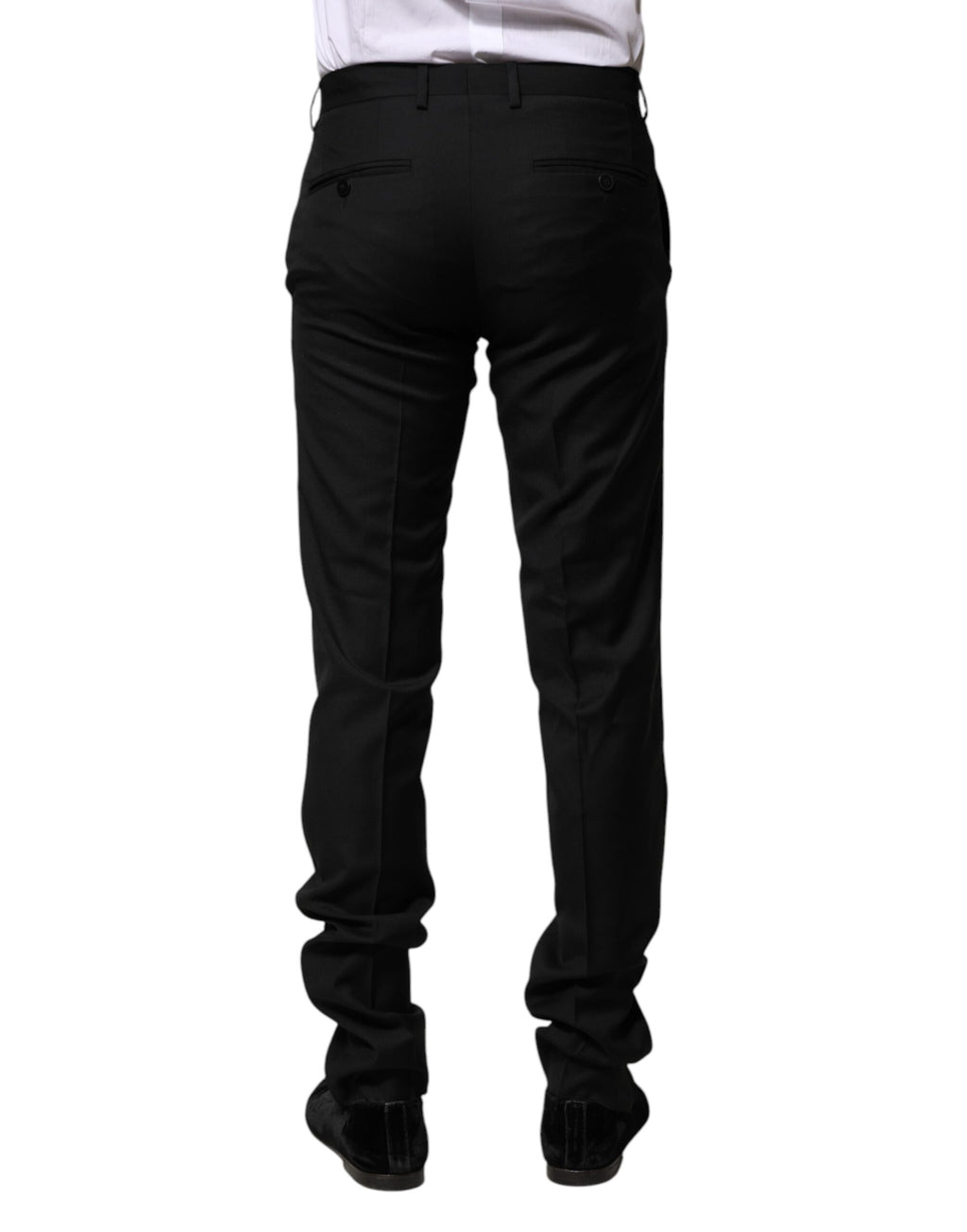 Pantalon homme slim en laine noire de Dolce & Gabbana, style formel et élégant.