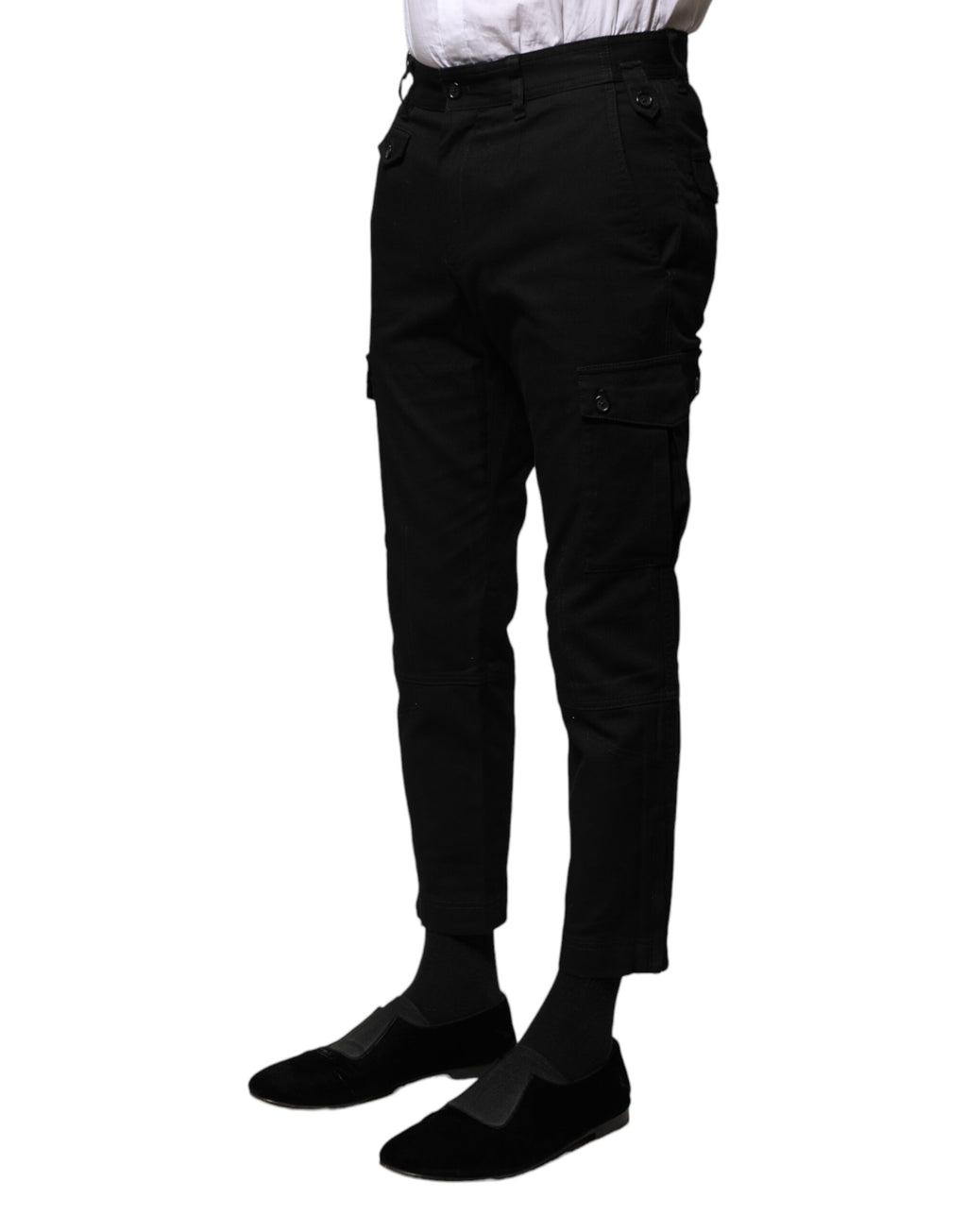 Pantalon homme cropped en coton noir de la marque Dolce & Gabbana, style formel et élégant.