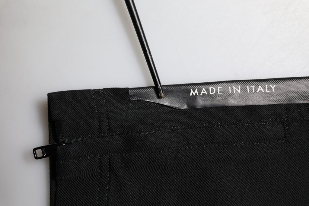 Pantalon homme Dolce & Gabbana en coton noir, taille raccourcie, style formel, design élégant et moderne.