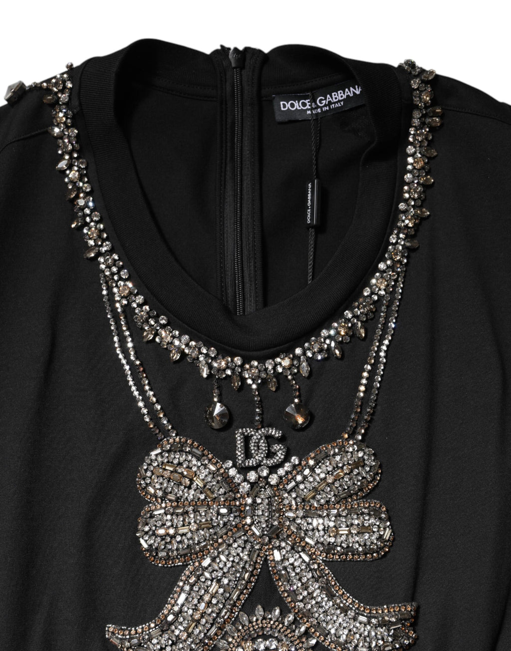 Débardeur noir en coton Dolce & Gabbana avec embellissements en strass, style élégant et sophistiqué.