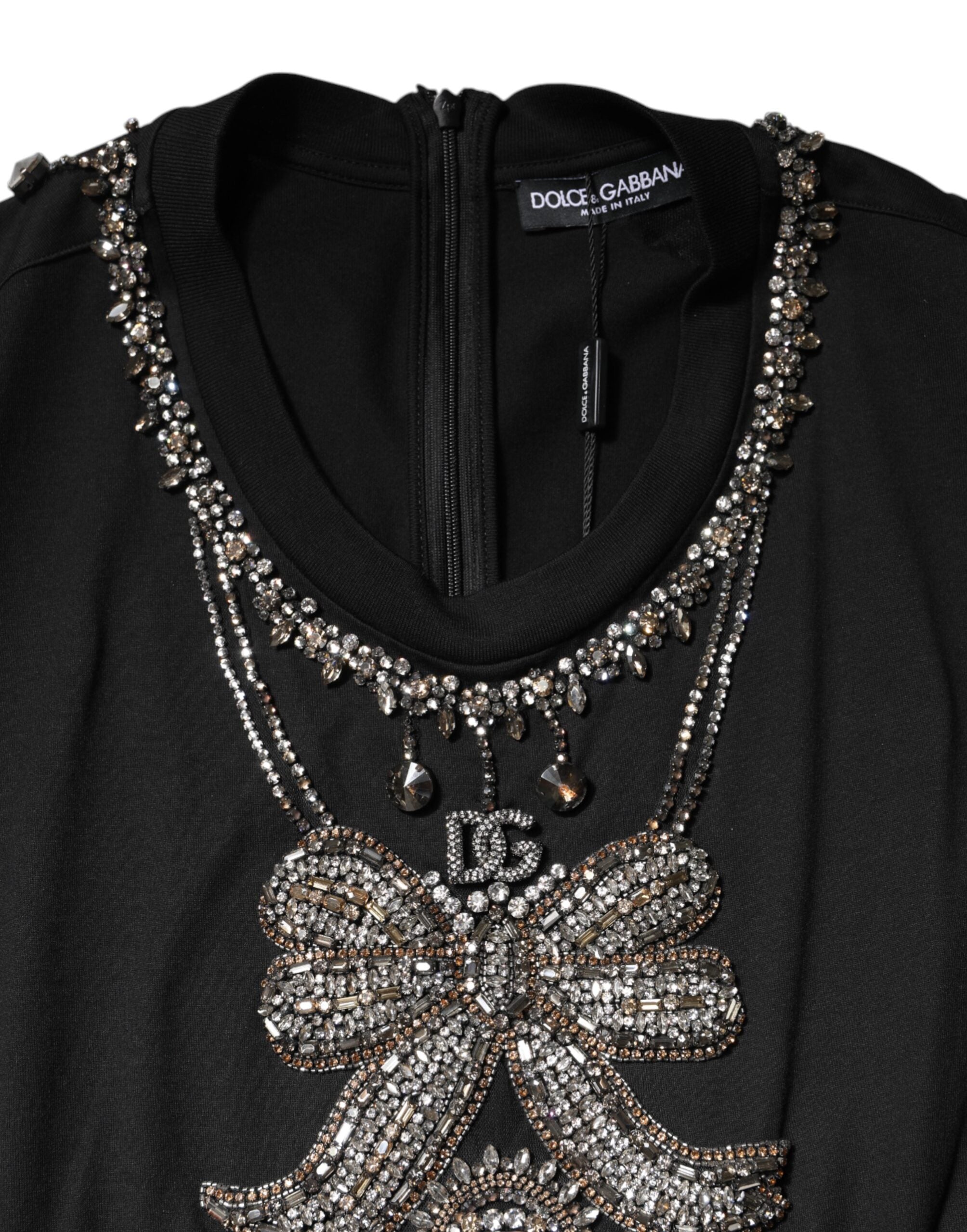 Débardeur noir en coton Dolce & Gabbana avec embellissements en strass, style élégant et sophistiqué.