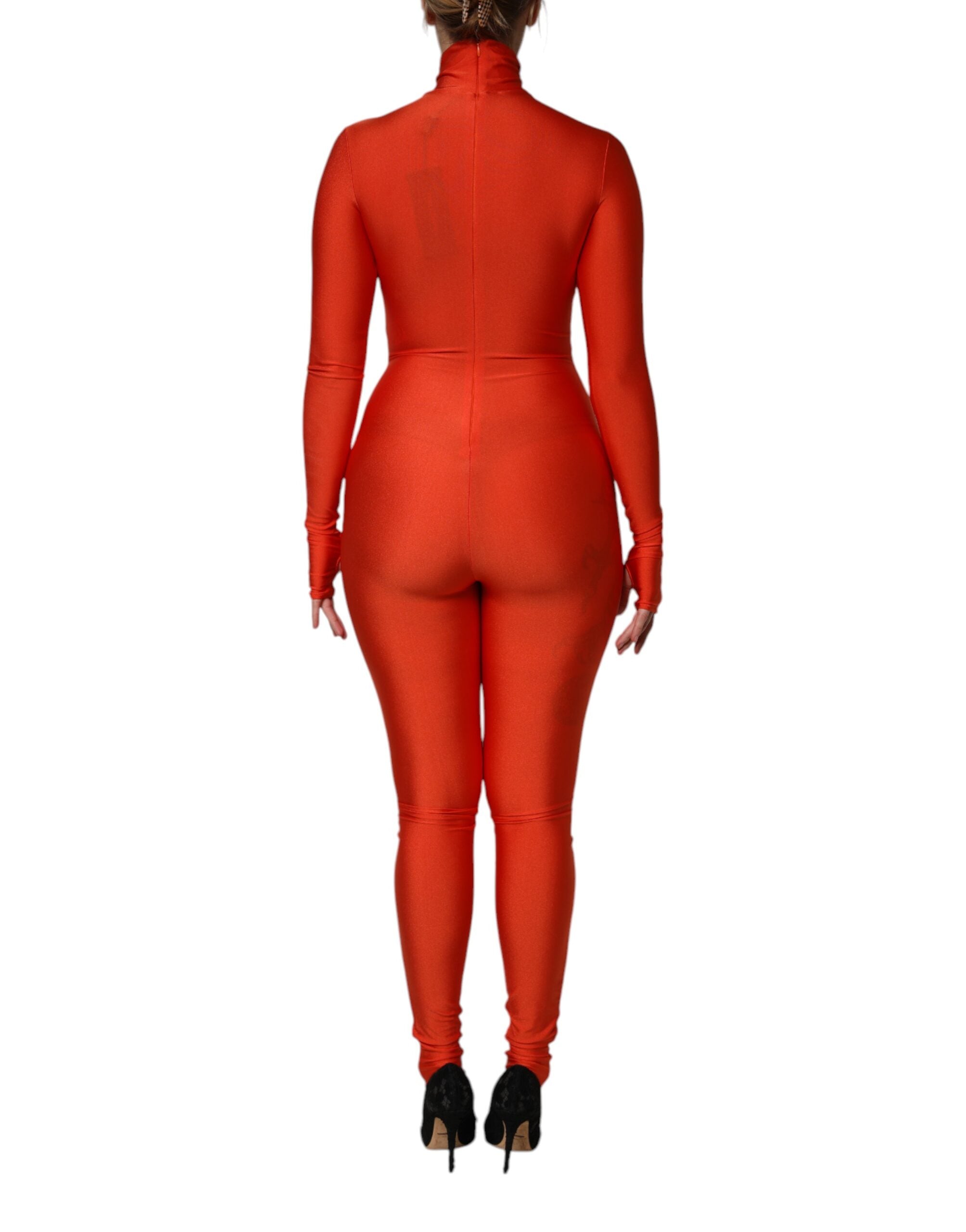 Combinaison moulante rouge en nylon avec col roulé, dress Dolce & Gabbana, vêtement élégant et ajusté pour femmes.