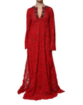 Robe en dentelle florale rouge Dolce & Gabbana avec embellissements en strass et détails élégants.