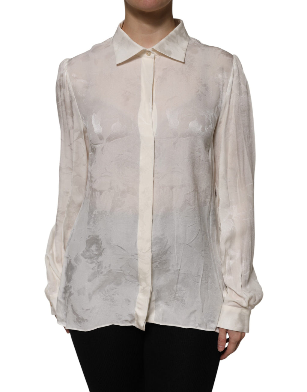 Chemise blanche Dolce & Gabbana à manches longues avec boutons, vue de face, élégante et sophistiquée.