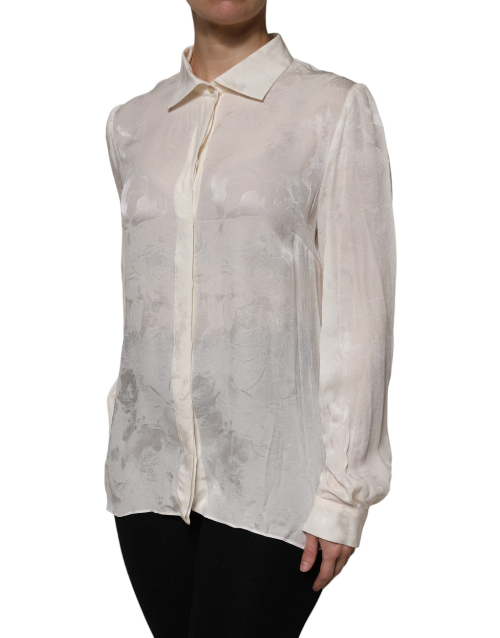 Chemise blanche à manches longues Dolce & Gabbana avec boutons, vue de face.