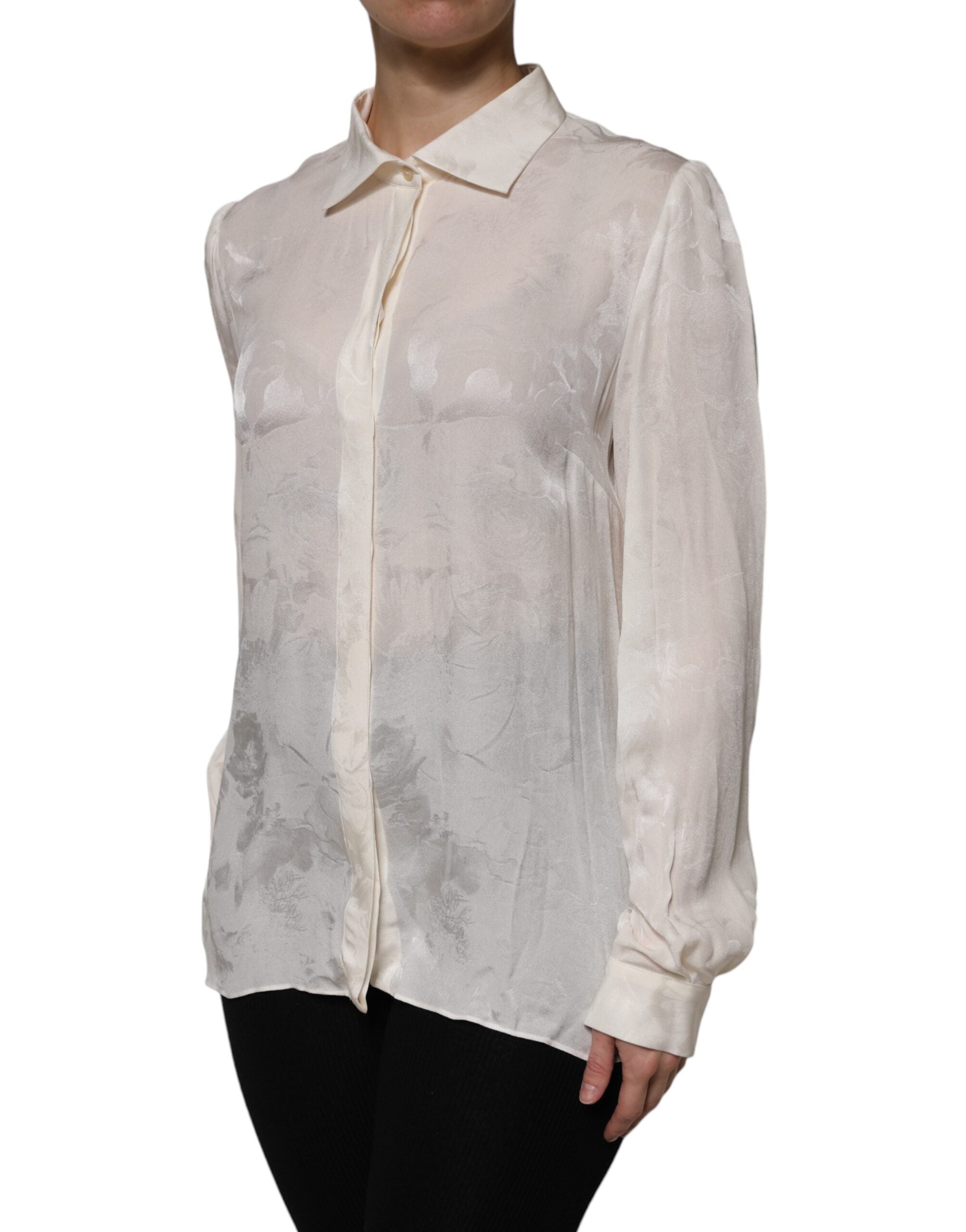 Chemise blanche à manches longues Dolce & Gabbana avec boutons, vue de face.