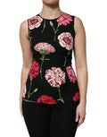 Haut sans manches Dolce & Gabbana en tissu noir à imprimé floral, blouse élégante et légère.