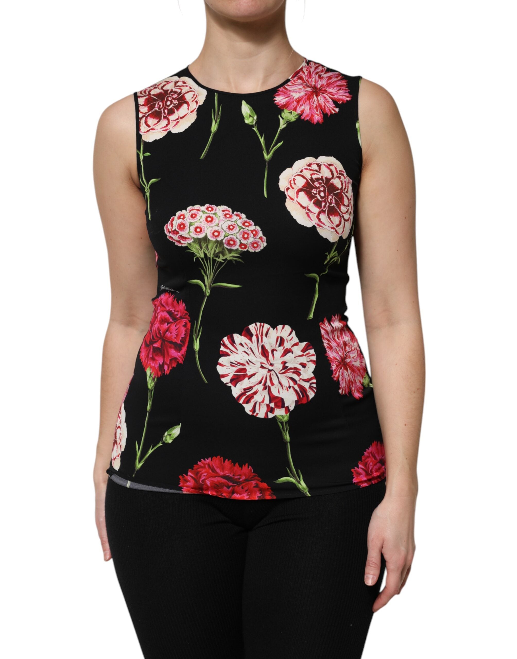 Haut sans manches Dolce & Gabbana en tissu noir à imprimé floral, blouse élégante et légère.