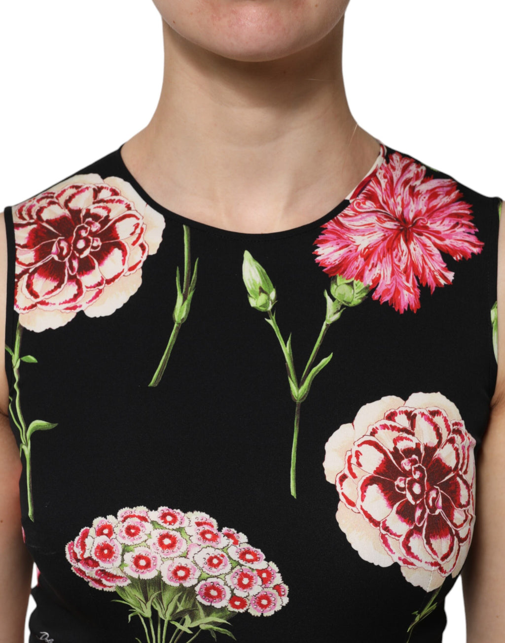 Haut sans manches Dolce & Gabbana avec motif floral noir, blouse légère et élégante.
