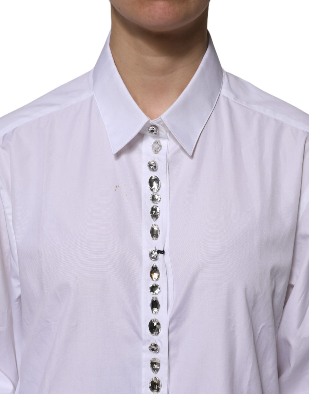 Haut blanc Dolce & Gabbana à manches longues avec embellissements en strass et détails élégants.