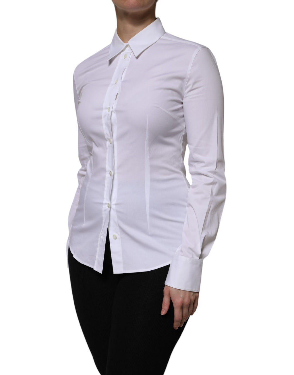 Chemise blanche en coton Dolce & Gabbana avec col traditionnel et manches longues, élégante et raffinée.