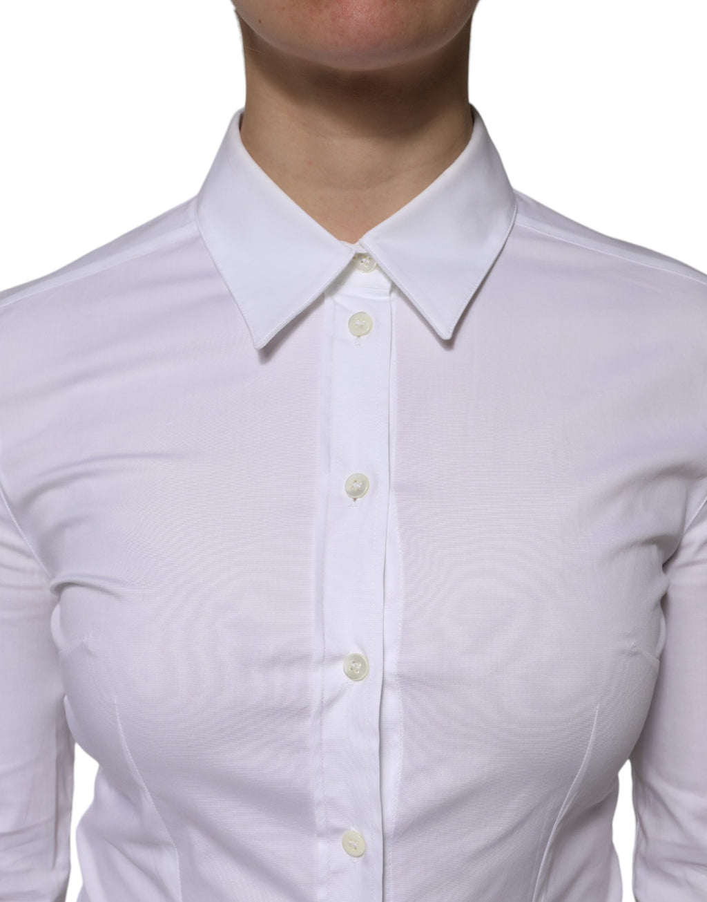 Chemisier blanc en coton Dolce & Gabbana à col montant et manches longues, élégant et classique.