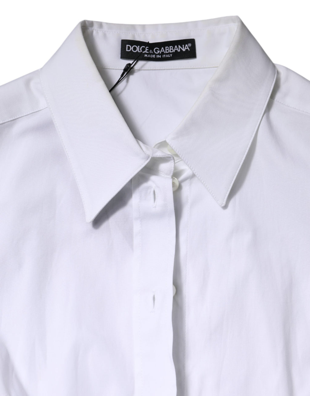 Chemisier blanc en coton à col et manches longues de Dolce & Gabbana, vue de face.