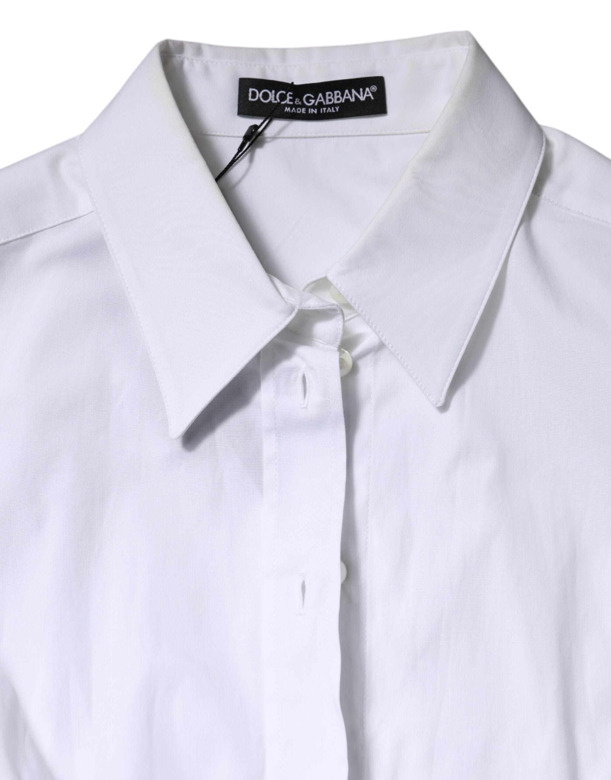 Chemisier blanc en coton à col et manches longues de Dolce & Gabbana, vue de face.