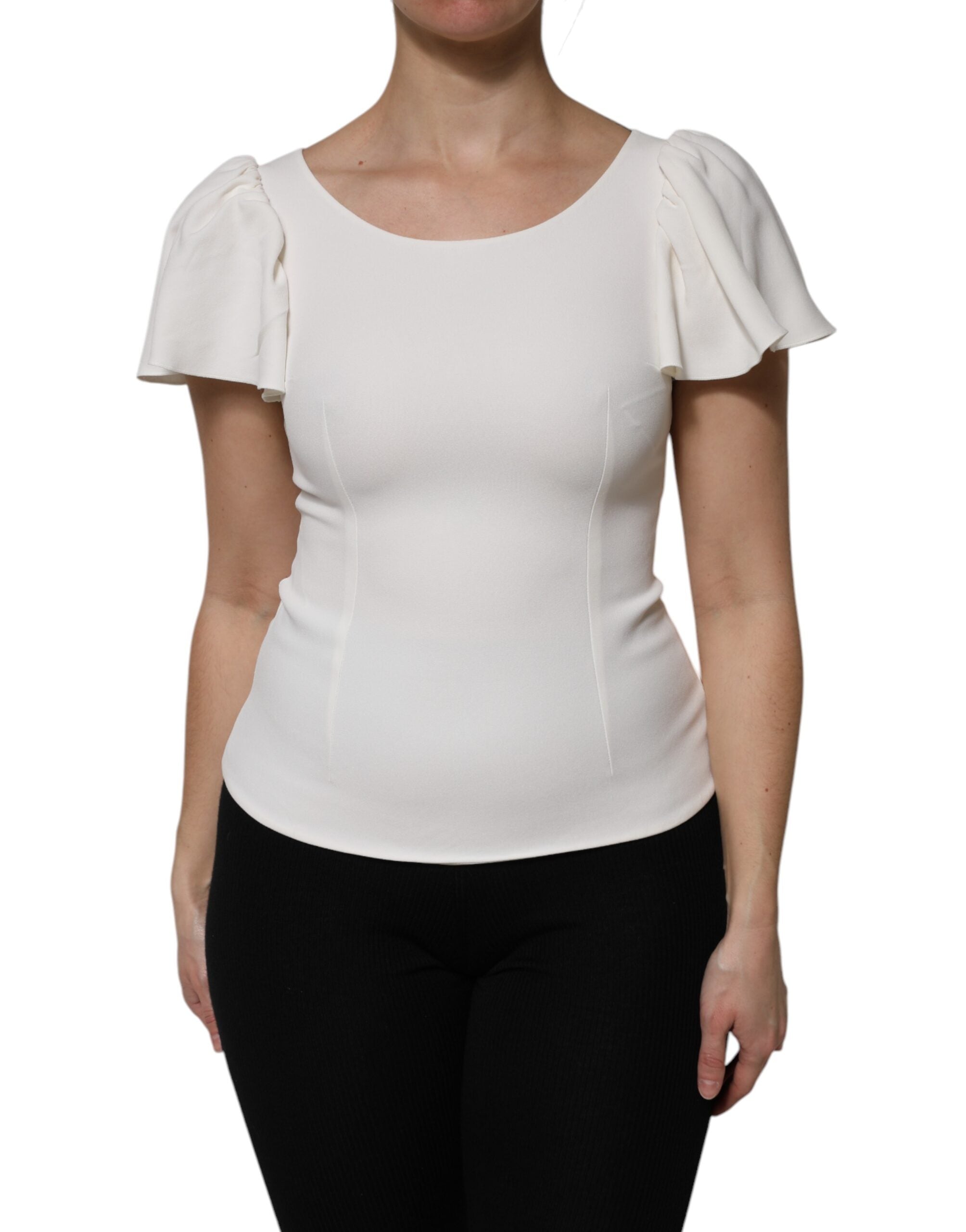 T-shirt blanc en viscose à col rond et manches courtes de Dolce & Gabbana, vue de face.