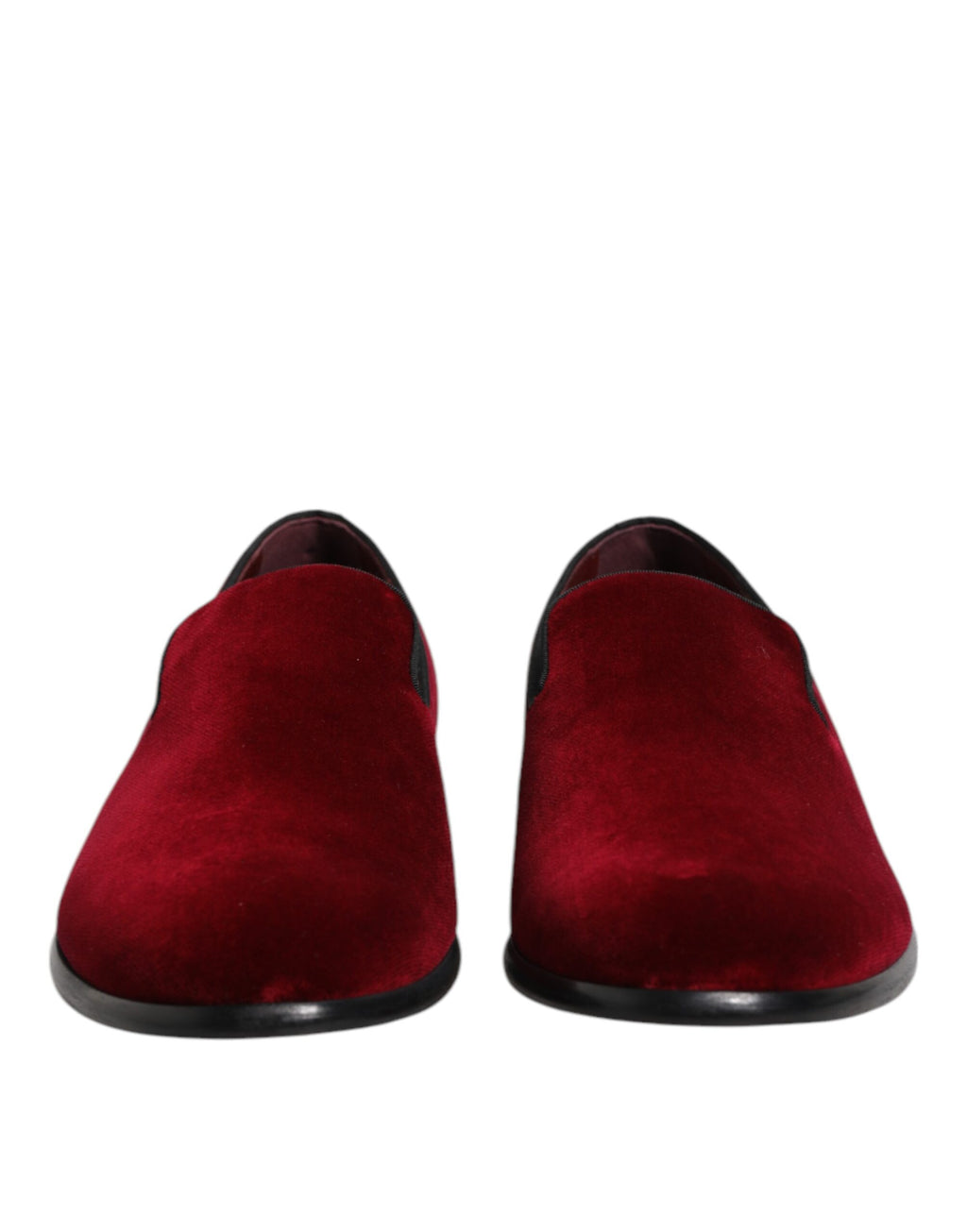 Chaussures Dolce & Gabbana en velours de coton rouge, mocassins slip-on formels avec finition élégante.