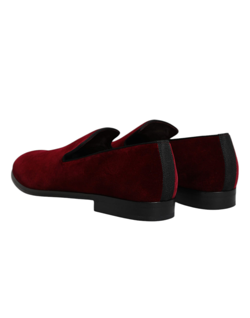 Chaussures Dolce & Gabbana en velours de coton rouge, mocassins slip-on formels élégants, vue de dessus.