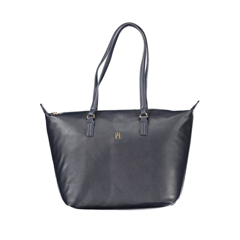 Sac à main pour femmes Tommy Hilfiger en polyester bleu avec poignées et détails élégants.