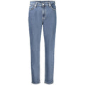 Jeans mom en coton bleu pour femmes de la marque Calvin Klein, coupe décontractée et style classique.