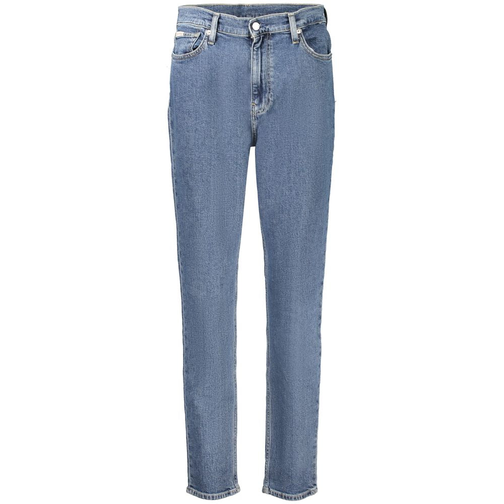 Jeans mom en coton bleu pour femmes de la marque Calvin Klein, coupe décontractée et style classique.