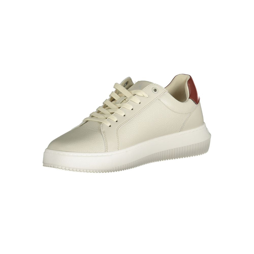 Sneaker pour homme Calvin Klein Grigio en polyuréthane, vue de côté, avec design moderne et semelle blanche.