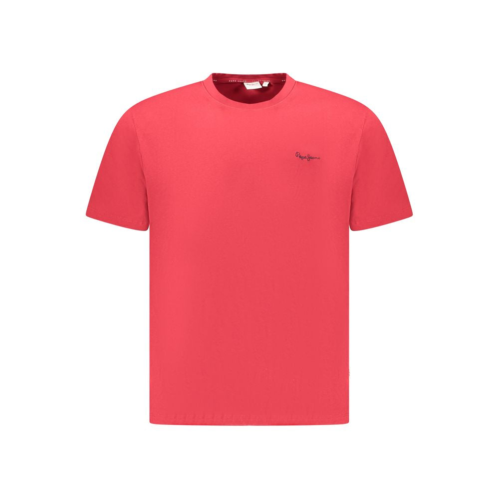 T-shirt rouge en coton pour hommes de la marque Pepe Jeans, coupe classique et logo sur la poitrine.