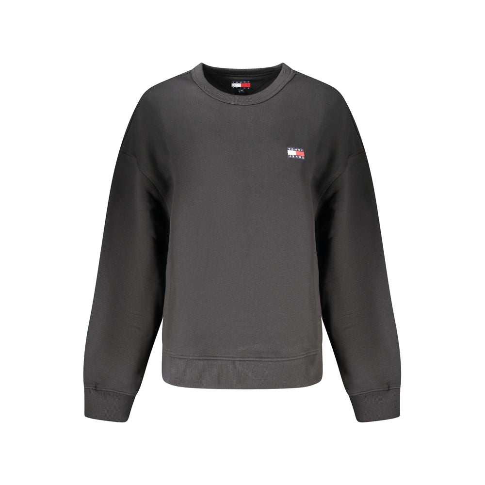 Sweatshirt pour femmes en coton noir de Tommy Hilfiger, style décontracté avec logo discret sur le devant.