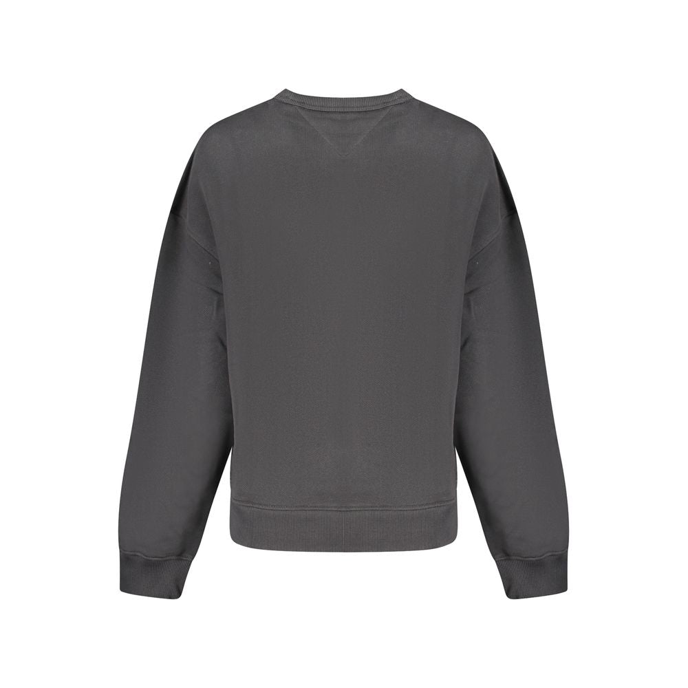 Sweat-shirt pour femmes Tommy Hilfiger en coton noir, décontracté avec logo discret sur la poitrine.