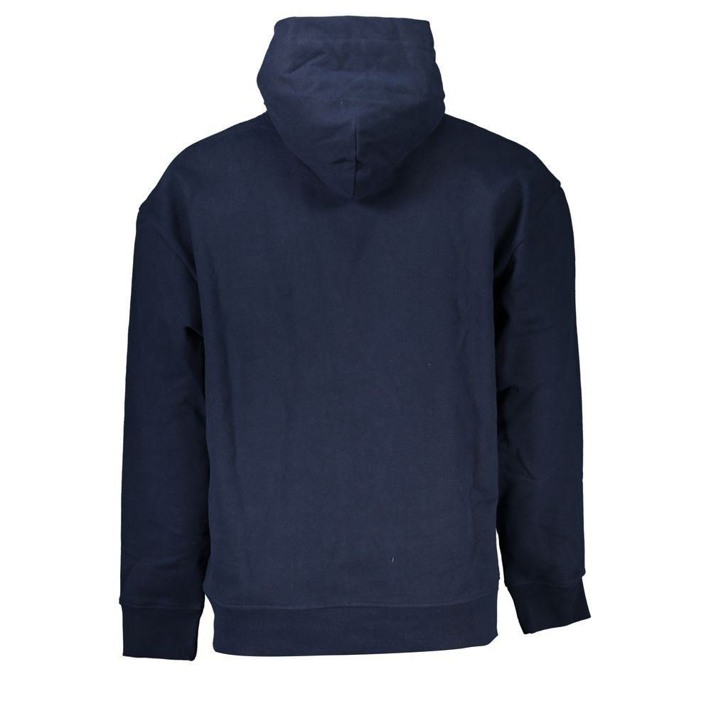 Pull à capuche en coton bleu pour homme de la marque Tommy Hilfiger, avec logo ton sur ton et poche kangourou.