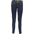 Jeans femme Guess en coton recyclé bleu, coupe classique, détails décontractés, mode durable et tendance.