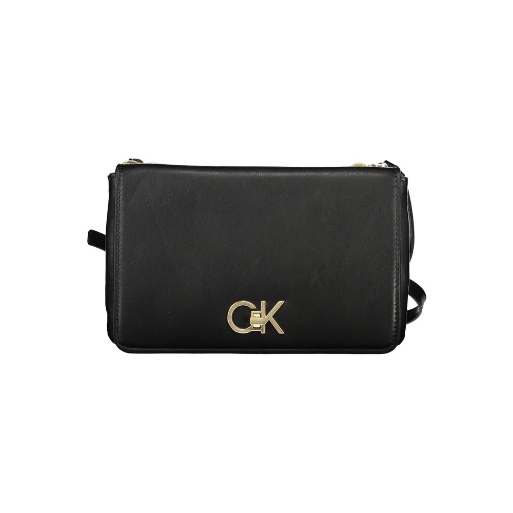 Sac à main pour femme Calvin Klein en polyester noir, sac d'épaule élégant avec détails modernes.