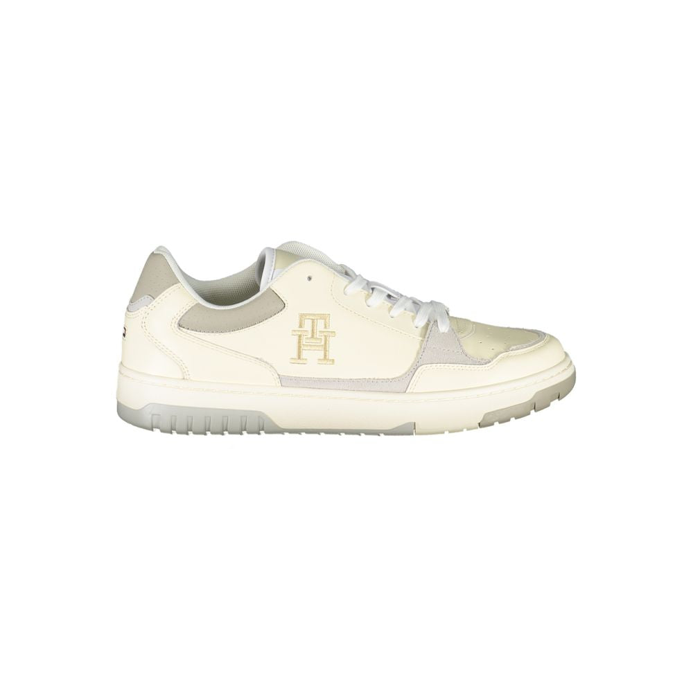 Sneakers sport beige Tommy Hilfiger avec broderie unique, chaussures décontractées pour homme ou femme.