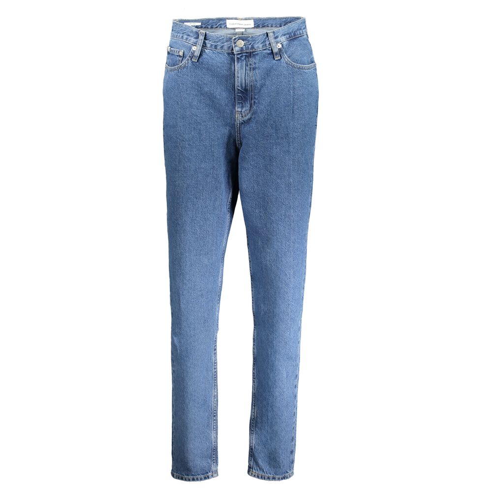 Jeans pour femmes Calvin Klein Blu en coton, coupe classique, détails de couture visibles, style décontracté.