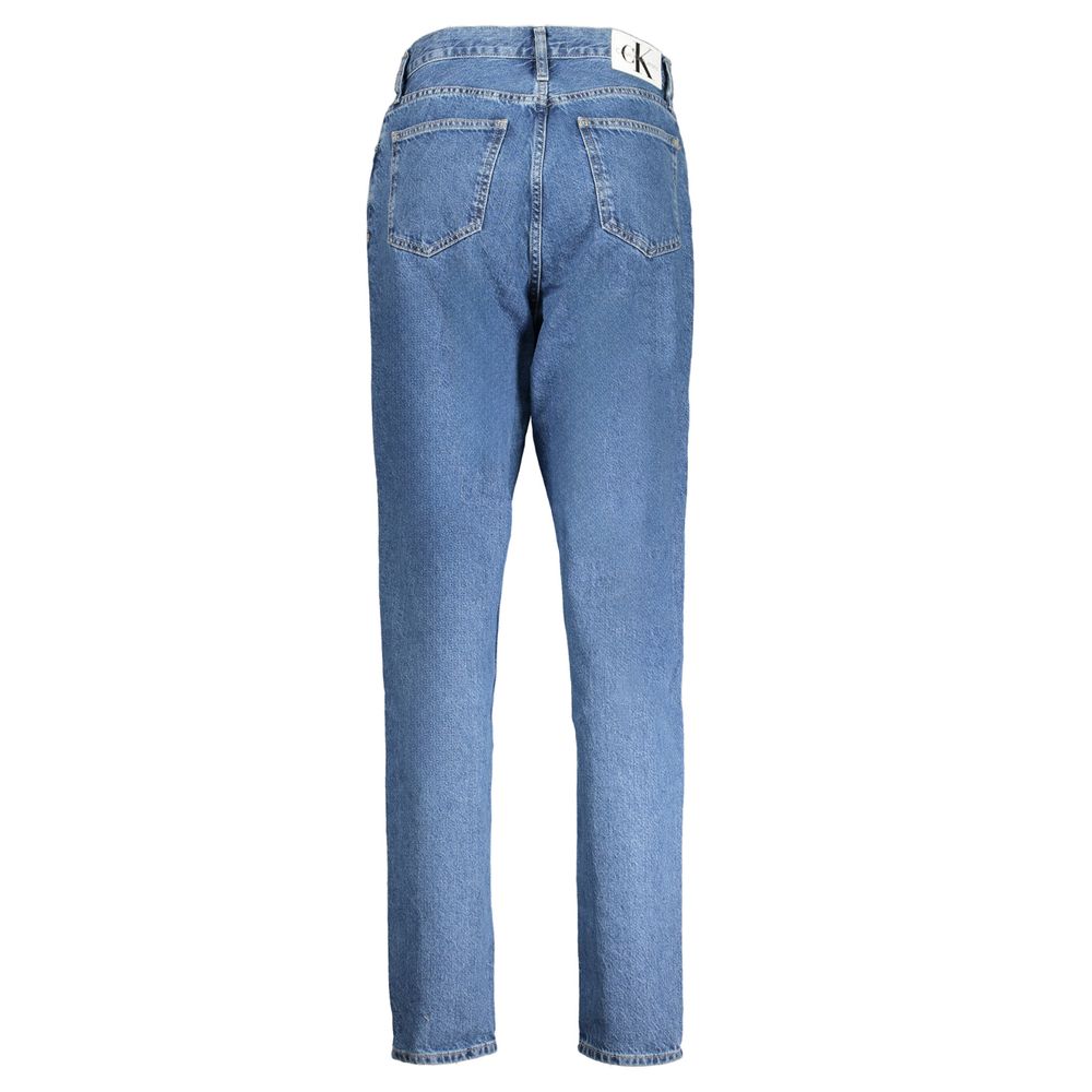 Jeans pour femmes Calvin Klein Blu Cotton, coupe classique avec fermeture éclair et poches avant, en denim bleu.
