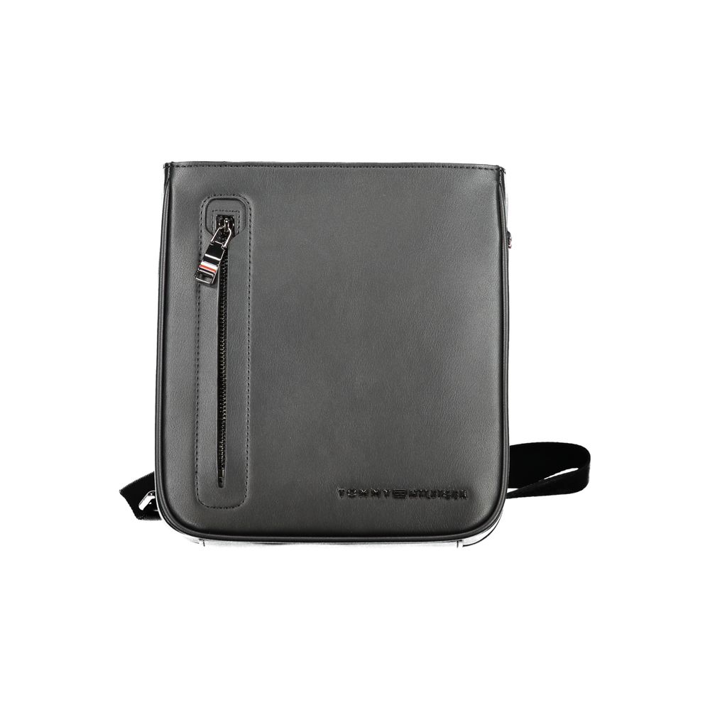 Sac à bandoulière noir Tommy Hilfiger en polyuréthane pour homme, avec poches et détails élégants visibles.