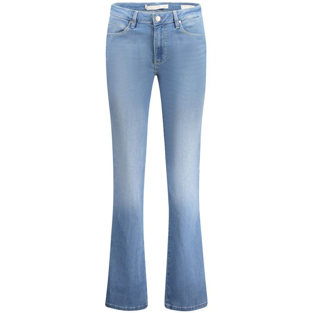 Jeans pour femmes Guess Jeans en coton bleu azur, coupe classique, visibles détails de couture et fermeture éclair.
